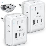 2 Pack European Travel Plug Adapter, VINTAR Foldable International Power Adapter with 4 AC Outlets 3 USB Ports(2 USB C), Type C Adaptor Charger for US to Most of Europe EU Italy Spain France Iceland