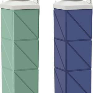 24oz Collapsible Water Bottles 2pcs,Food grade BPA Free Reusable Silicone Foldable Water Bottle Lightweight LeakProof for Travel Hiking Camping Sports,Collapses Folding Water Bottle 2pack