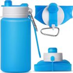 Collapsible Water Bottle, Foldable Water Bottle for Travel & Collapsable Water Bottle with Clip for Backpack, Portable Silicone Water Bottle, Collapse Water Bottle for Travel (20oz, Blue)