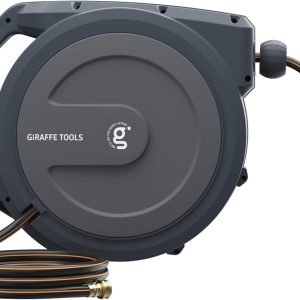 Giraffe Tools AW30 1/2MB Retractable Garden Hose Reel 1/2" x 100 ft PRO Metal Bracket, Heavy Duty, Any Length Lock Hose Reel, 100 ft, Dark Grey